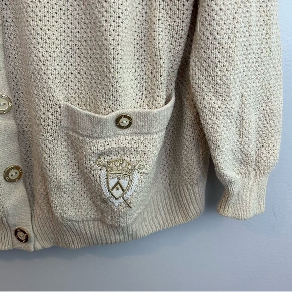 St. John Sport Cream Button Down Cardigan Sweater w/ Gold Buttons Size Large - Picture 7 of 13